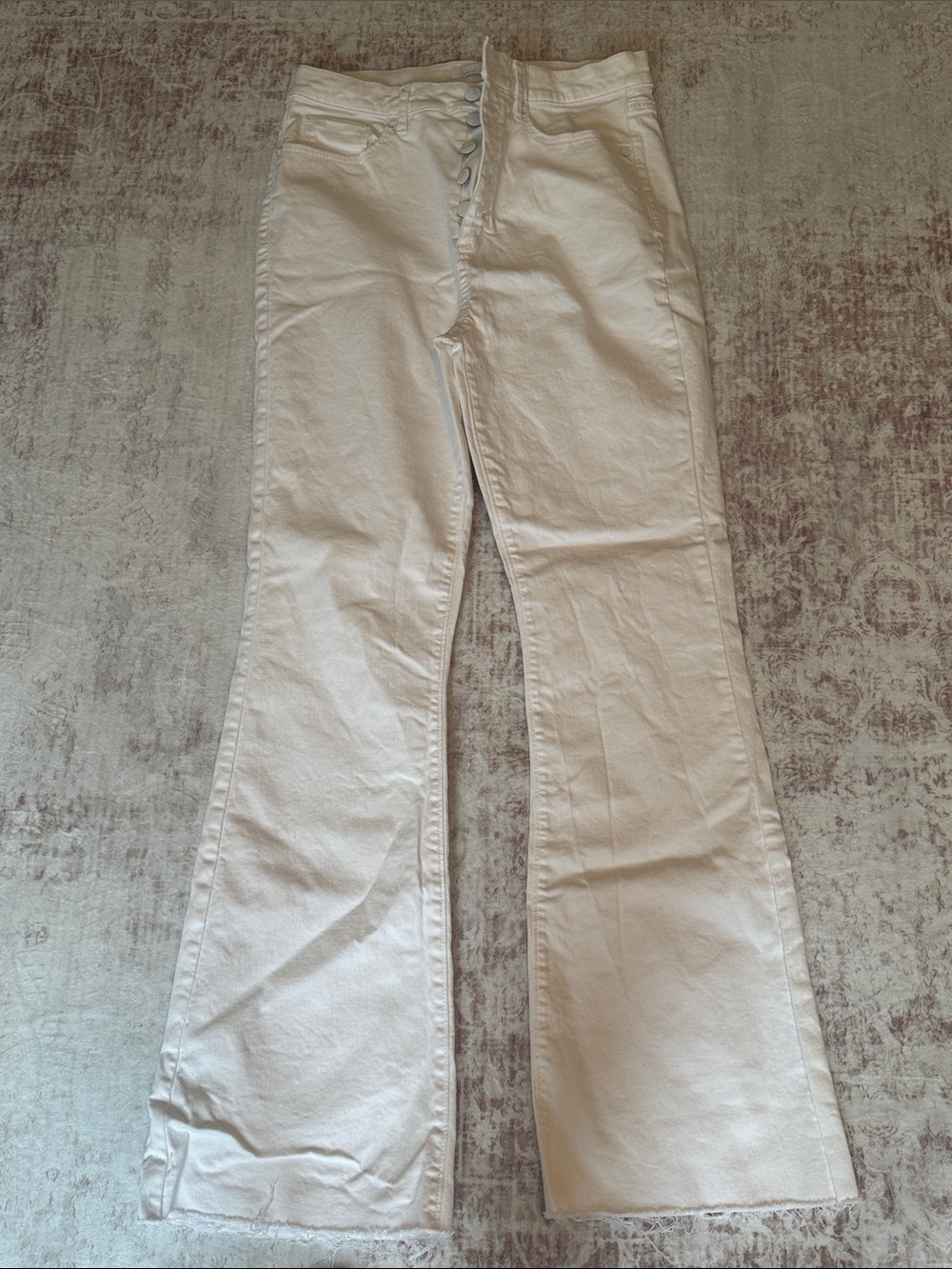LOFT White High-Rise Button-Fly Flare Jeans